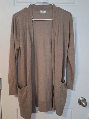 Women's Cielo Open-Front Long Cardigan Sweater in Taupe S Viscose Blend
